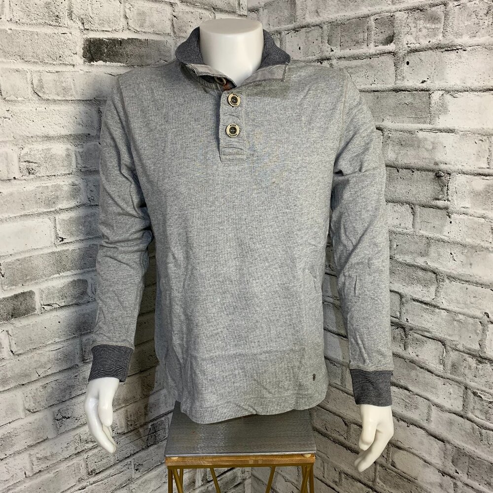 Boss Orange Hugo Boss 1/4 Button Henley Shirt XL Grey Casual Long Sleeve Top